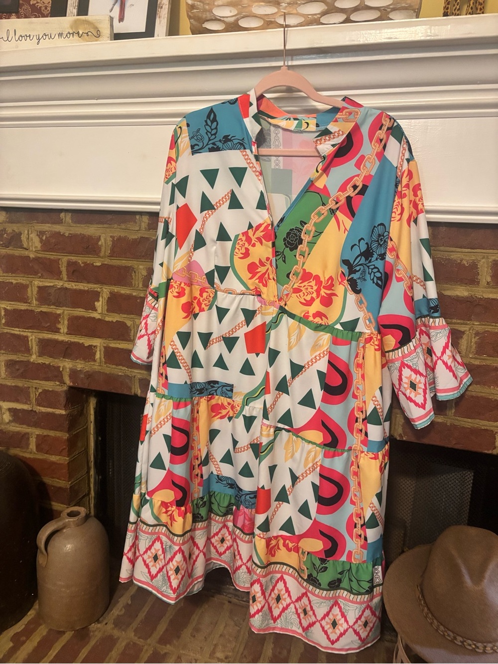 Colorful Mixed Pattern Tiered Dress